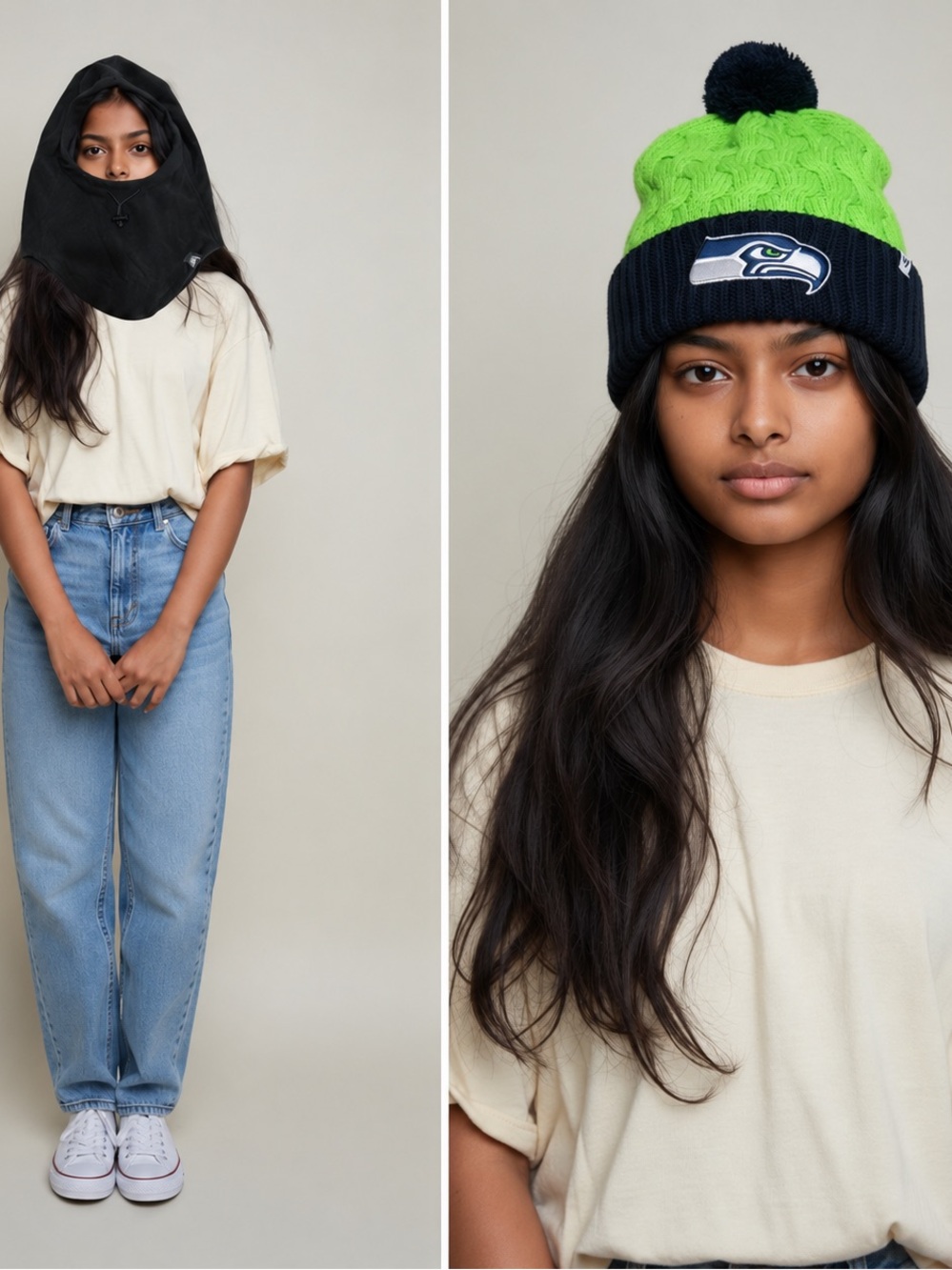Seattle Seahawks Women’s Beanie & Unisex Black Winter Hood — Both for $19